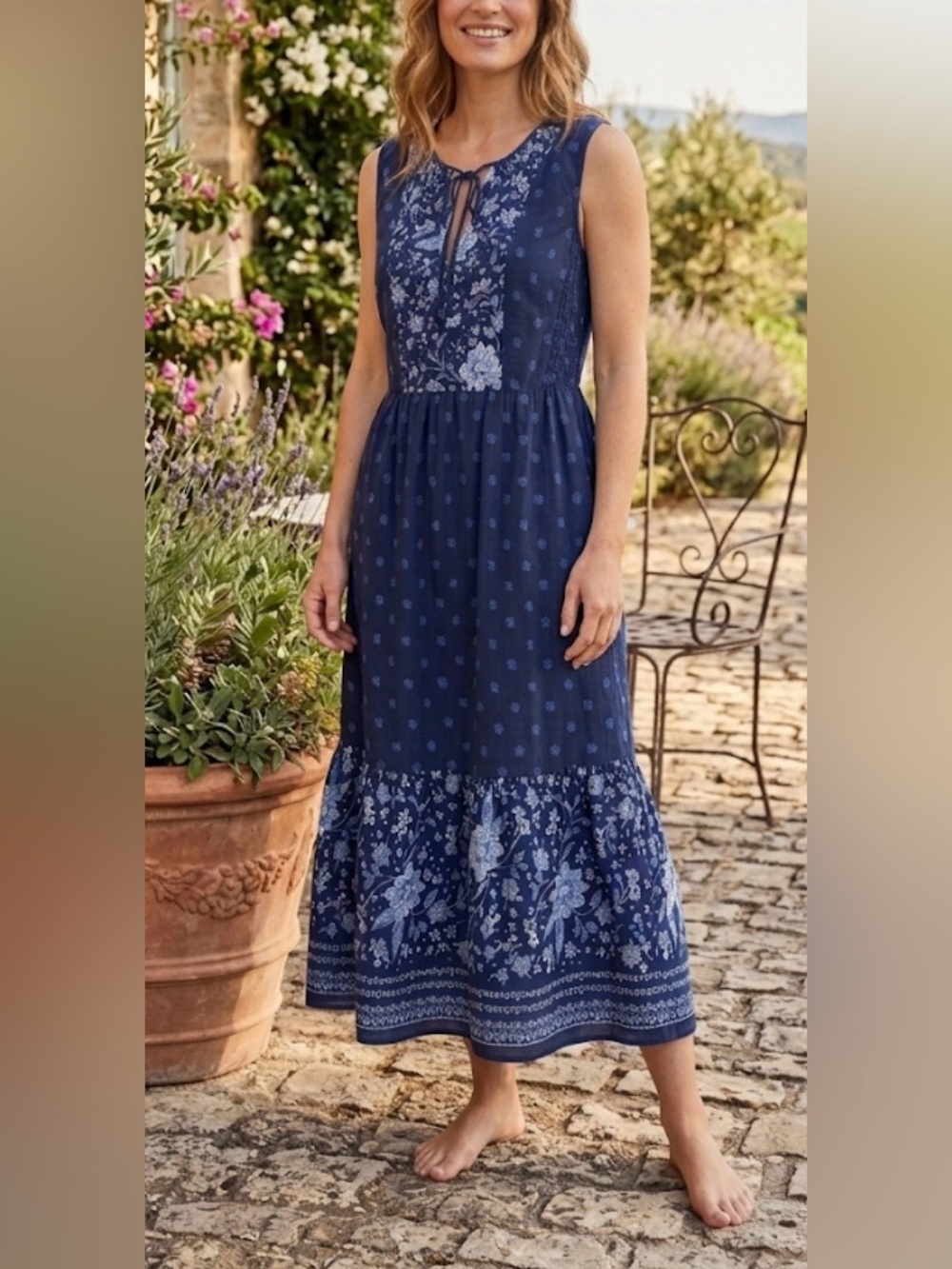 Old Navy Blue Floral Sleeveless Midi Dress – Size Medium